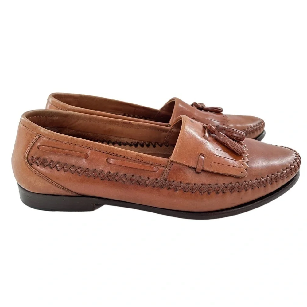 Sandler of Boston mens shoes size 10 tan leather kiltie tassel loafers
